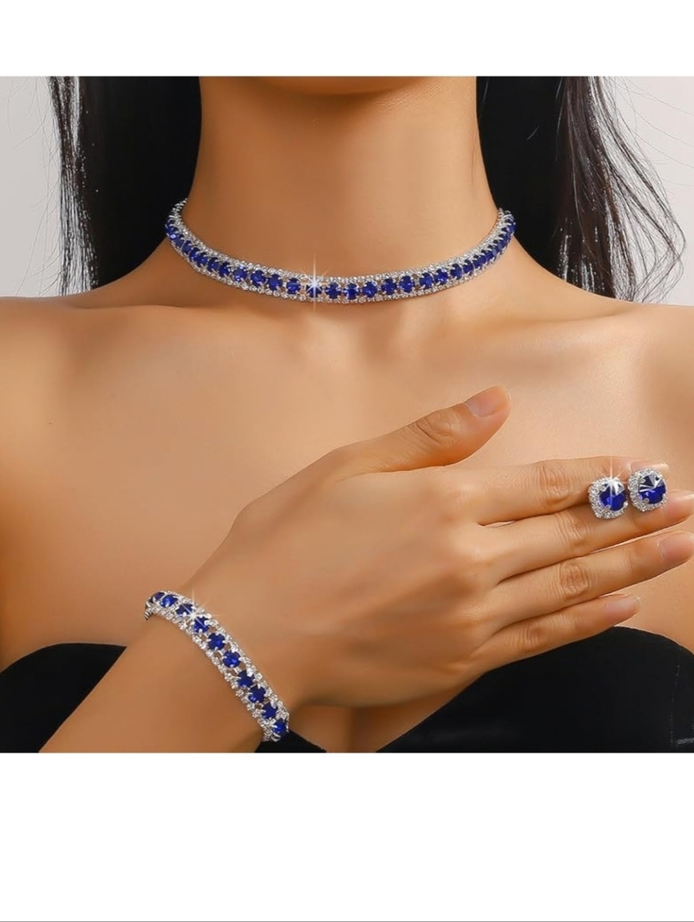 Silver and Blue Crystal Jewelry Set - Necklace, Bracelet & Earrings